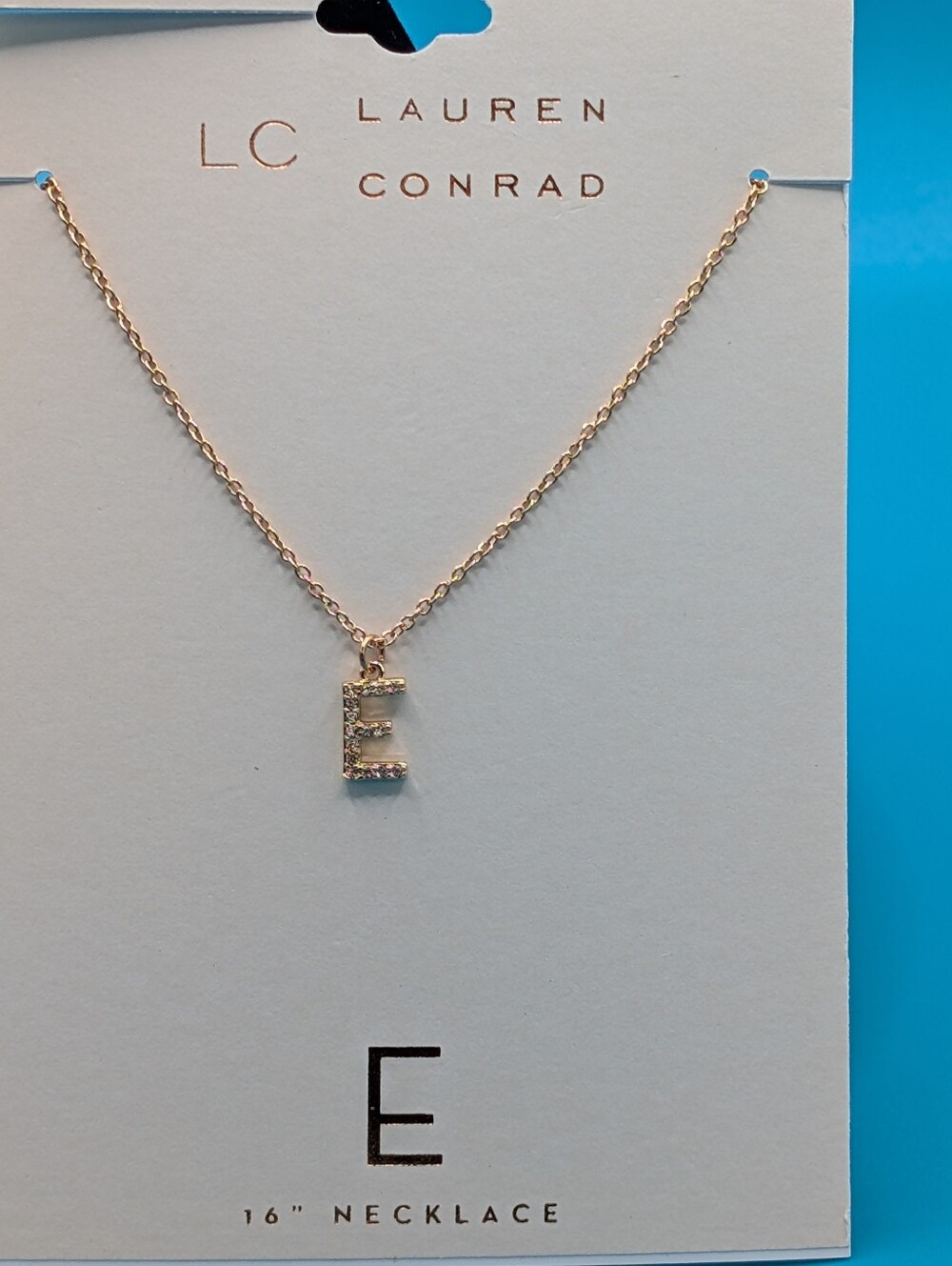 LC Lauren Conrad Rose Gold Crystal 'E' Initial Pendant Necklace